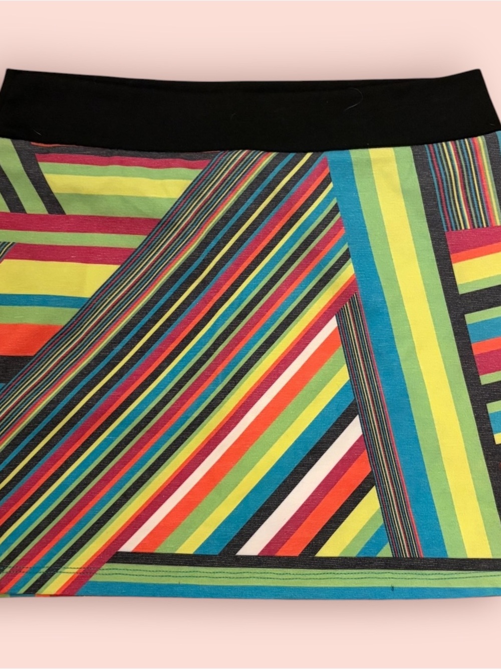 Y2K Vintage Body Central Multicolor Striped Mini Skirt with Black Waistband NWT